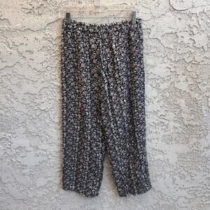VTG Micro Floral Print Wide Leg Cropped Rayon Pants Size Medium